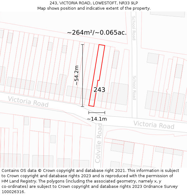 243, VICTORIA ROAD, LOWESTOFT, NR33 9LP: Plot and title map