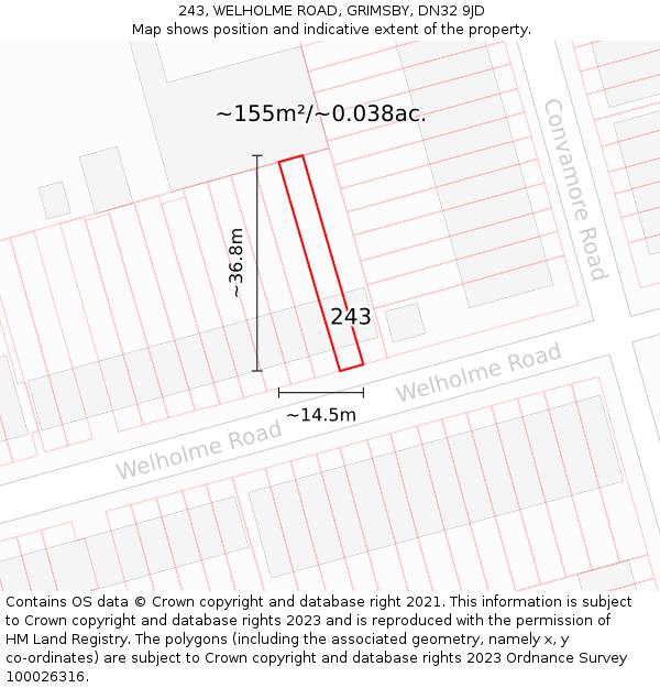 243, WELHOLME ROAD, GRIMSBY, DN32 9JD: Plot and title map