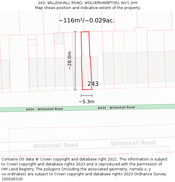 243, WILLENHALL ROAD, WOLVERHAMPTON, WV1 2HY: Plot and title map