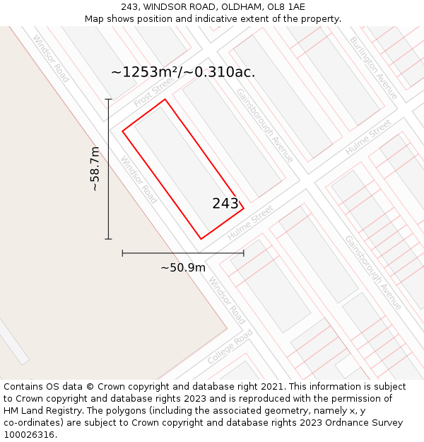 243, WINDSOR ROAD, OLDHAM, OL8 1AE: Plot and title map