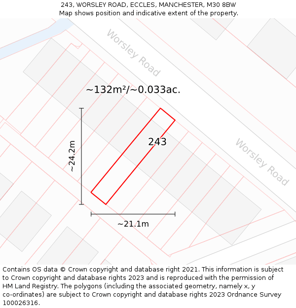 243, WORSLEY ROAD, ECCLES, MANCHESTER, M30 8BW: Plot and title map