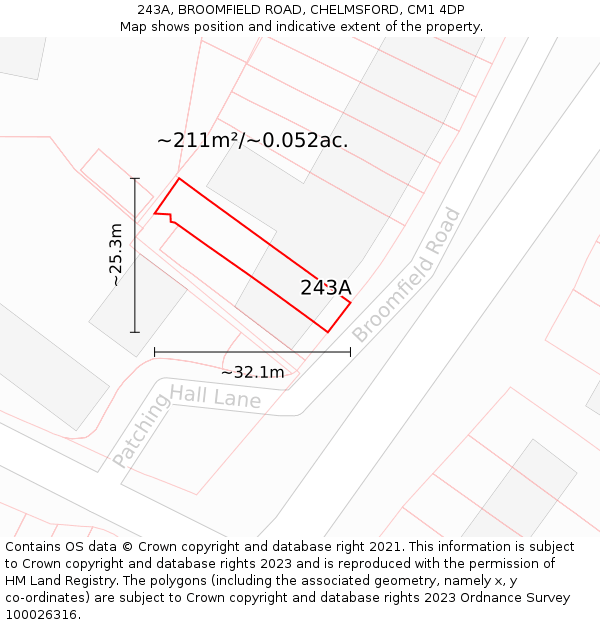 243A, BROOMFIELD ROAD, CHELMSFORD, CM1 4DP: Plot and title map