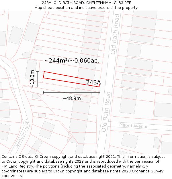 243A, OLD BATH ROAD, CHELTENHAM, GL53 9EF: Plot and title map