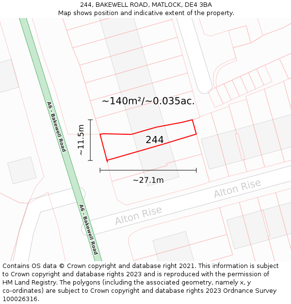 244, BAKEWELL ROAD, MATLOCK, DE4 3BA: Plot and title map