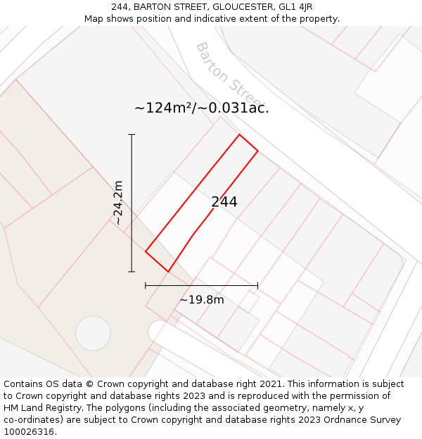244, BARTON STREET, GLOUCESTER, GL1 4JR: Plot and title map