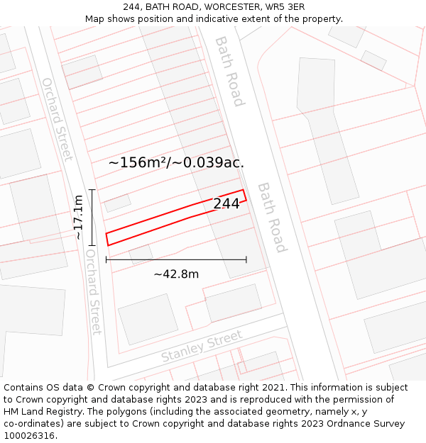 244, BATH ROAD, WORCESTER, WR5 3ER: Plot and title map
