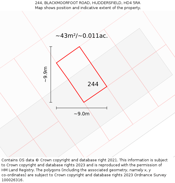 244, BLACKMOORFOOT ROAD, HUDDERSFIELD, HD4 5RA: Plot and title map