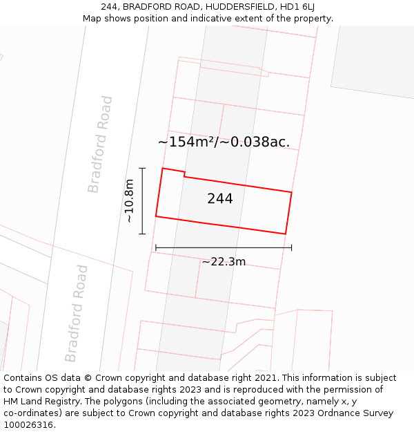 244, BRADFORD ROAD, HUDDERSFIELD, HD1 6LJ: Plot and title map