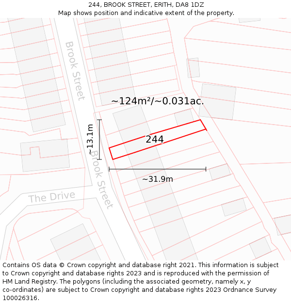 244, BROOK STREET, ERITH, DA8 1DZ: Plot and title map