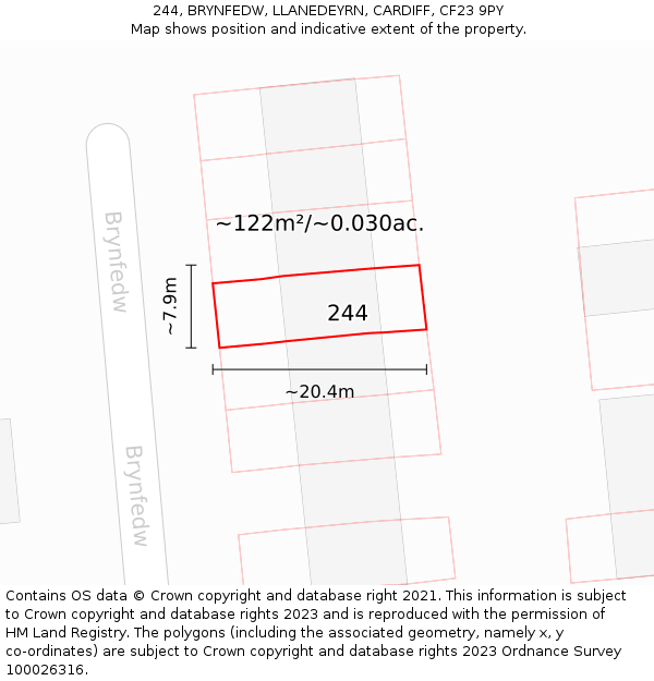 244, BRYNFEDW, LLANEDEYRN, CARDIFF, CF23 9PY: Plot and title map