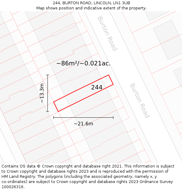 244, BURTON ROAD, LINCOLN, LN1 3UB: Plot and title map