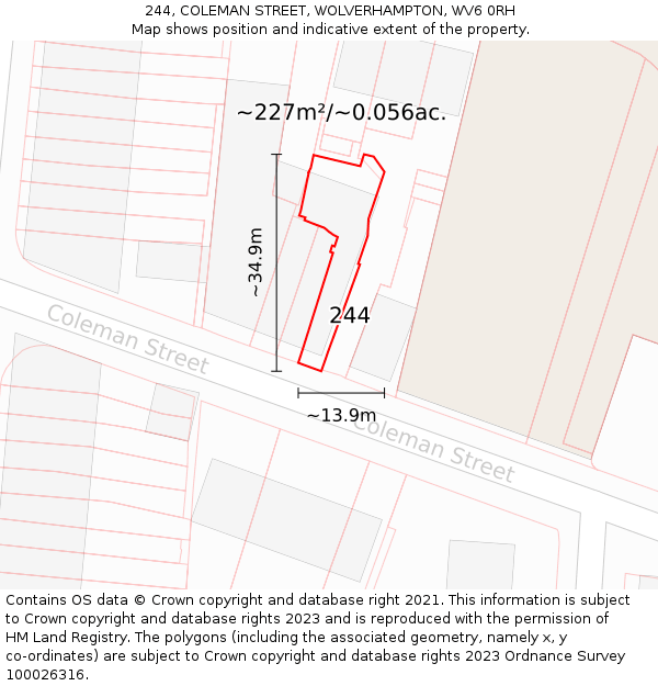 244, COLEMAN STREET, WOLVERHAMPTON, WV6 0RH: Plot and title map