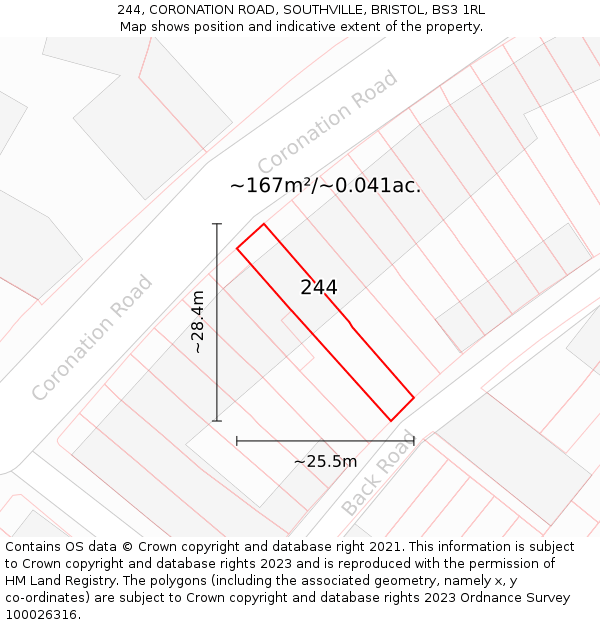 244, CORONATION ROAD, SOUTHVILLE, BRISTOL, BS3 1RL: Plot and title map
