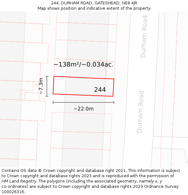 244, DURHAM ROAD, GATESHEAD, NE8 4JR: Plot and title map