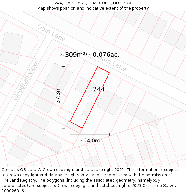 244, GAIN LANE, BRADFORD, BD3 7DW: Plot and title map