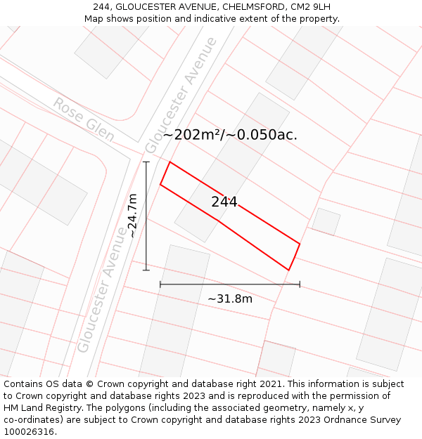 244, GLOUCESTER AVENUE, CHELMSFORD, CM2 9LH: Plot and title map
