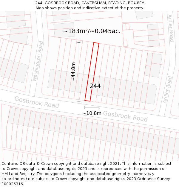 244, GOSBROOK ROAD, CAVERSHAM, READING, RG4 8EA: Plot and title map