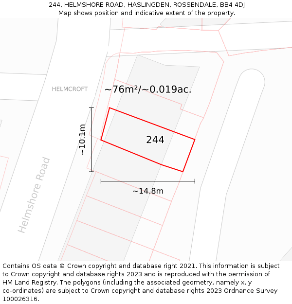 244, HELMSHORE ROAD, HASLINGDEN, ROSSENDALE, BB4 4DJ: Plot and title map