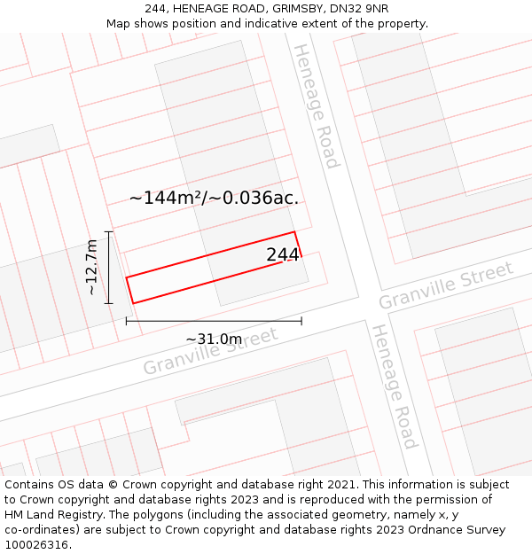 244, HENEAGE ROAD, GRIMSBY, DN32 9NR: Plot and title map
