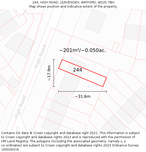 244, HIGH ROAD, LEAVESDEN, WATFORD, WD25 7BH: Plot and title map