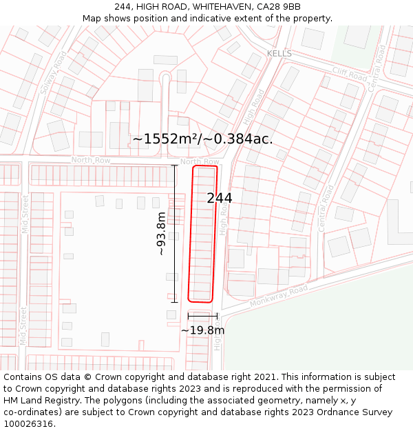 244, HIGH ROAD, WHITEHAVEN, CA28 9BB: Plot and title map