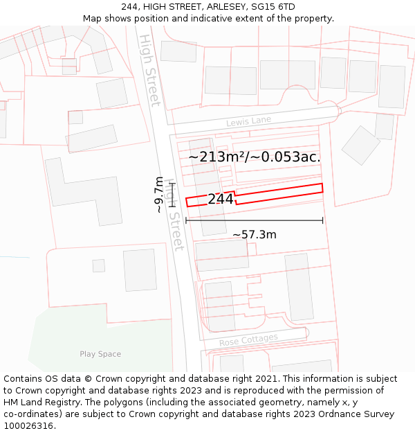 244, HIGH STREET, ARLESEY, SG15 6TD: Plot and title map