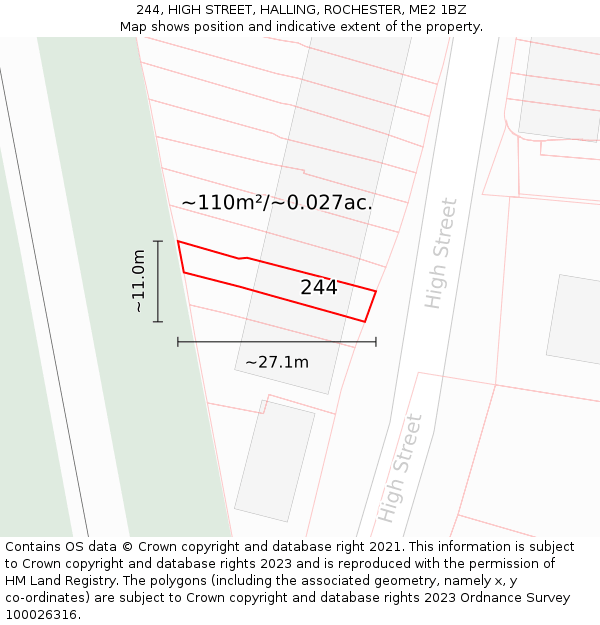 244, HIGH STREET, HALLING, ROCHESTER, ME2 1BZ: Plot and title map