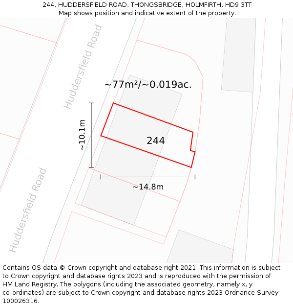 244, HUDDERSFIELD ROAD, THONGSBRIDGE, HOLMFIRTH, HD9 3TT: Plot and title map