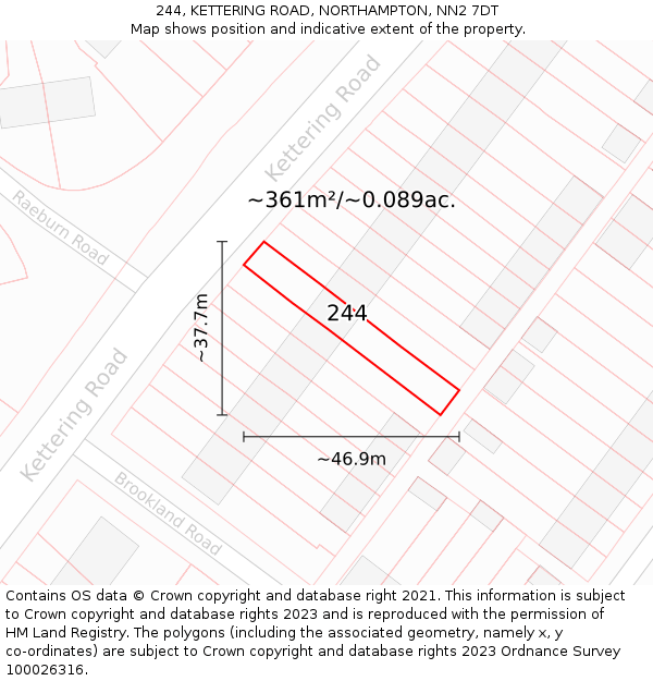 244, KETTERING ROAD, NORTHAMPTON, NN2 7DT: Plot and title map