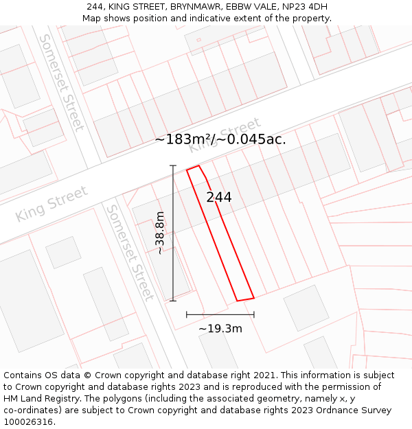 244, KING STREET, BRYNMAWR, EBBW VALE, NP23 4DH: Plot and title map