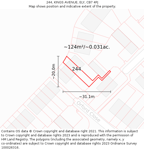 244, KINGS AVENUE, ELY, CB7 4PJ: Plot and title map