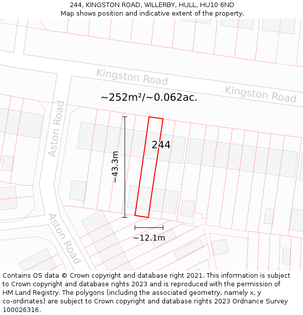 244, KINGSTON ROAD, WILLERBY, HULL, HU10 6ND: Plot and title map