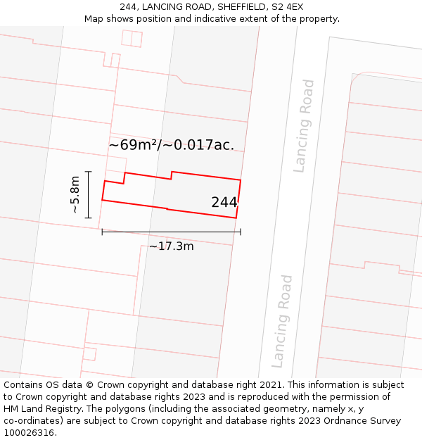 244, LANCING ROAD, SHEFFIELD, S2 4EX: Plot and title map