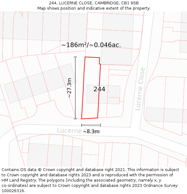 244, LUCERNE CLOSE, CAMBRIDGE, CB1 9SB: Plot and title map