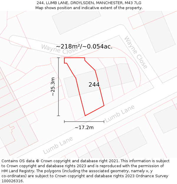 244, LUMB LANE, DROYLSDEN, MANCHESTER, M43 7LG: Plot and title map