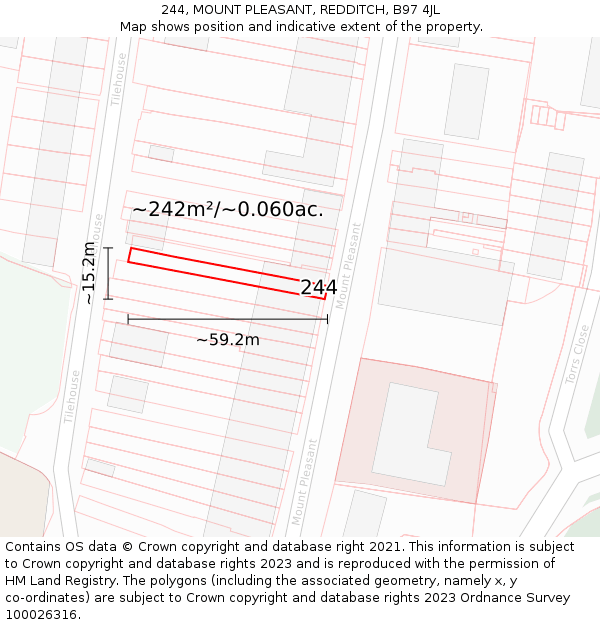 244, MOUNT PLEASANT, REDDITCH, B97 4JL: Plot and title map