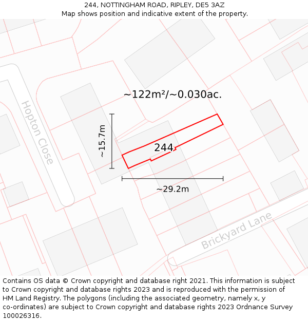 244, NOTTINGHAM ROAD, RIPLEY, DE5 3AZ: Plot and title map