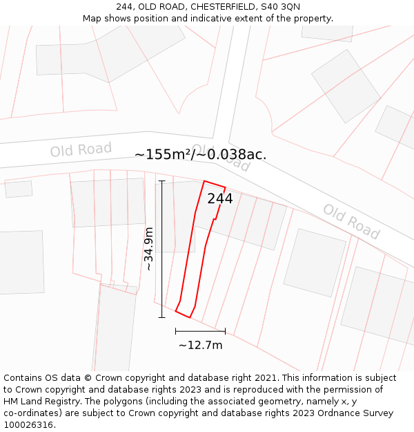 244, OLD ROAD, CHESTERFIELD, S40 3QN: Plot and title map