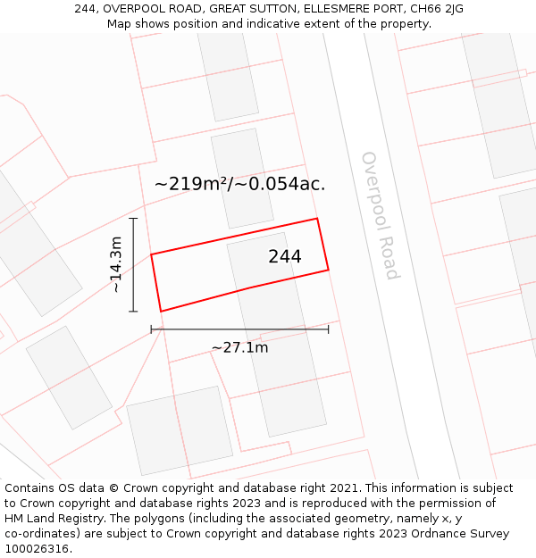 244, OVERPOOL ROAD, GREAT SUTTON, ELLESMERE PORT, CH66 2JG: Plot and title map