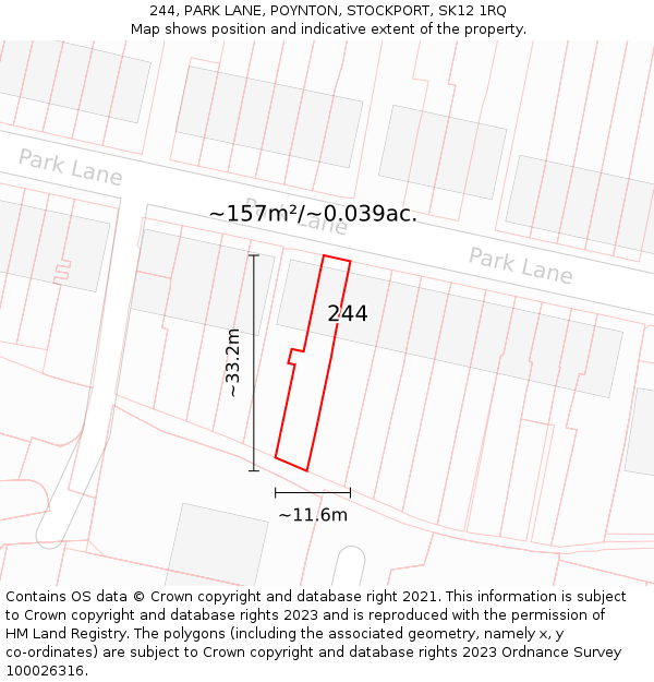244, PARK LANE, POYNTON, STOCKPORT, SK12 1RQ: Plot and title map
