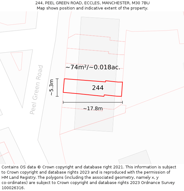 244, PEEL GREEN ROAD, ECCLES, MANCHESTER, M30 7BU: Plot and title map