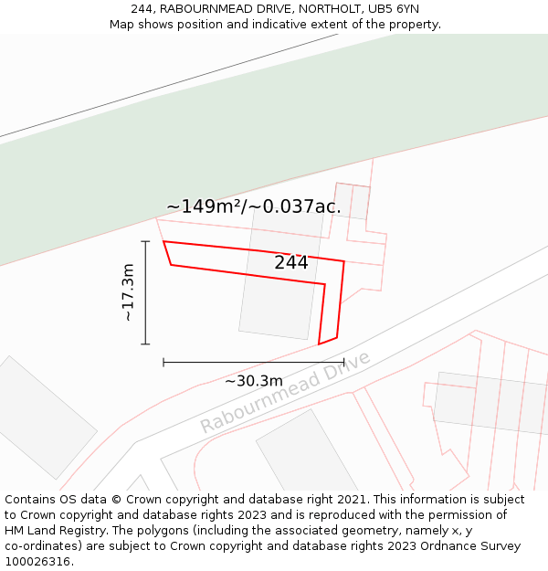 244, RABOURNMEAD DRIVE, NORTHOLT, UB5 6YN: Plot and title map