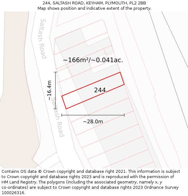 244, SALTASH ROAD, KEYHAM, PLYMOUTH, PL2 2BB: Plot and title map