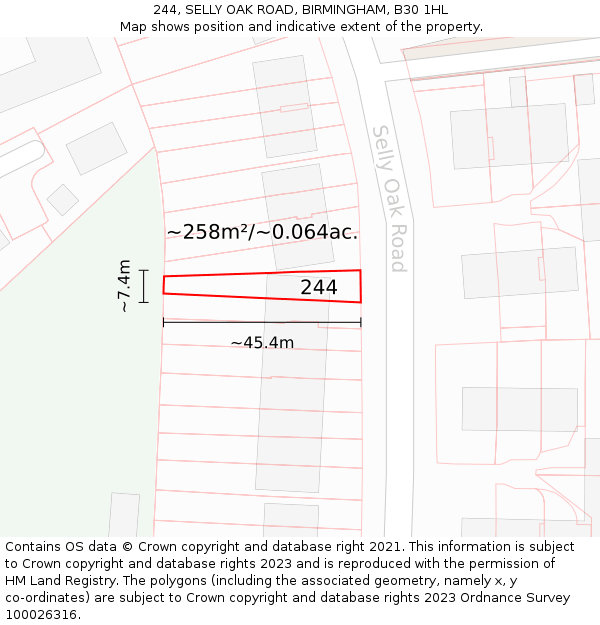 244, SELLY OAK ROAD, BIRMINGHAM, B30 1HL: Plot and title map