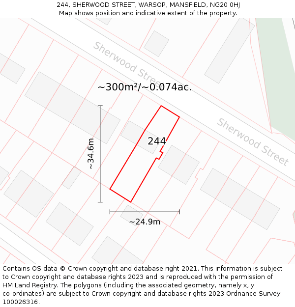 244, SHERWOOD STREET, WARSOP, MANSFIELD, NG20 0HJ: Plot and title map