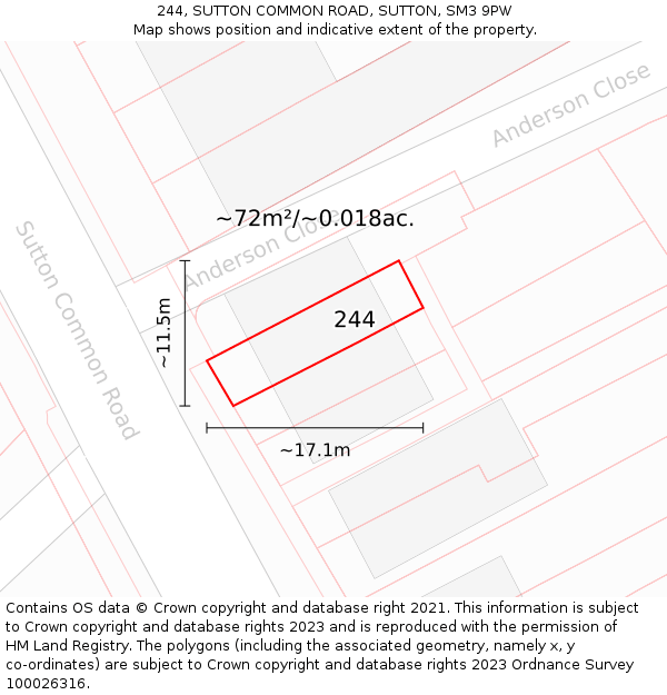 244, SUTTON COMMON ROAD, SUTTON, SM3 9PW: Plot and title map