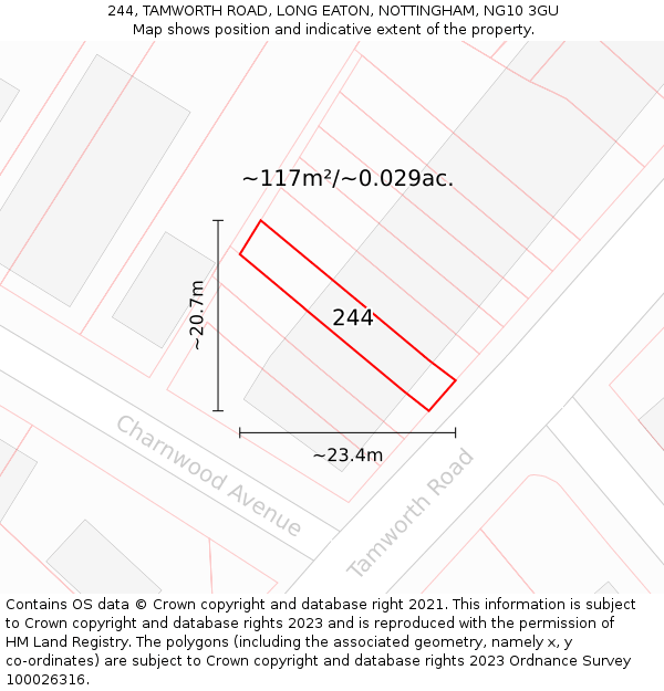 244, TAMWORTH ROAD, LONG EATON, NOTTINGHAM, NG10 3GU: Plot and title map