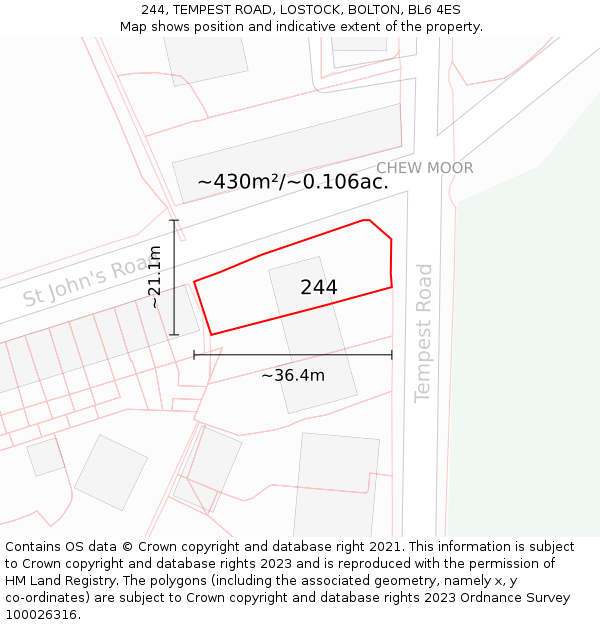 244, TEMPEST ROAD, LOSTOCK, BOLTON, BL6 4ES: Plot and title map