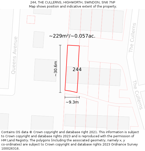 244, THE CULLERNS, HIGHWORTH, SWINDON, SN6 7NP: Plot and title map
