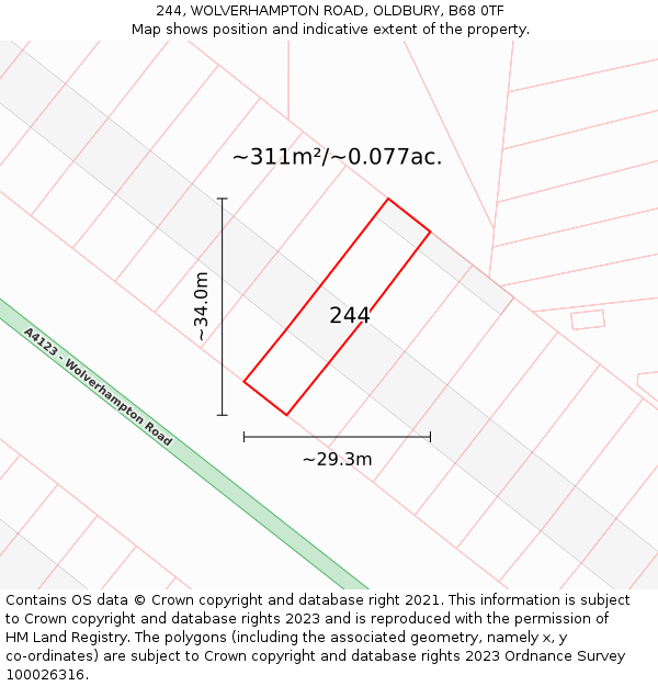 244, WOLVERHAMPTON ROAD, OLDBURY, B68 0TF: Plot and title map